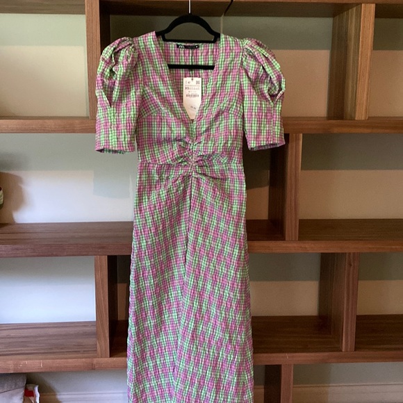 Zara Dresses & Skirts - Zara Purple/Green Checkered Long Dress